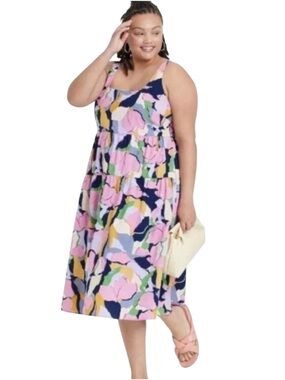 Ava & Viv ~ Sundress ~ Multicolored ~ Floral & Abstract ~Tiered ~Midi ~ Smocked